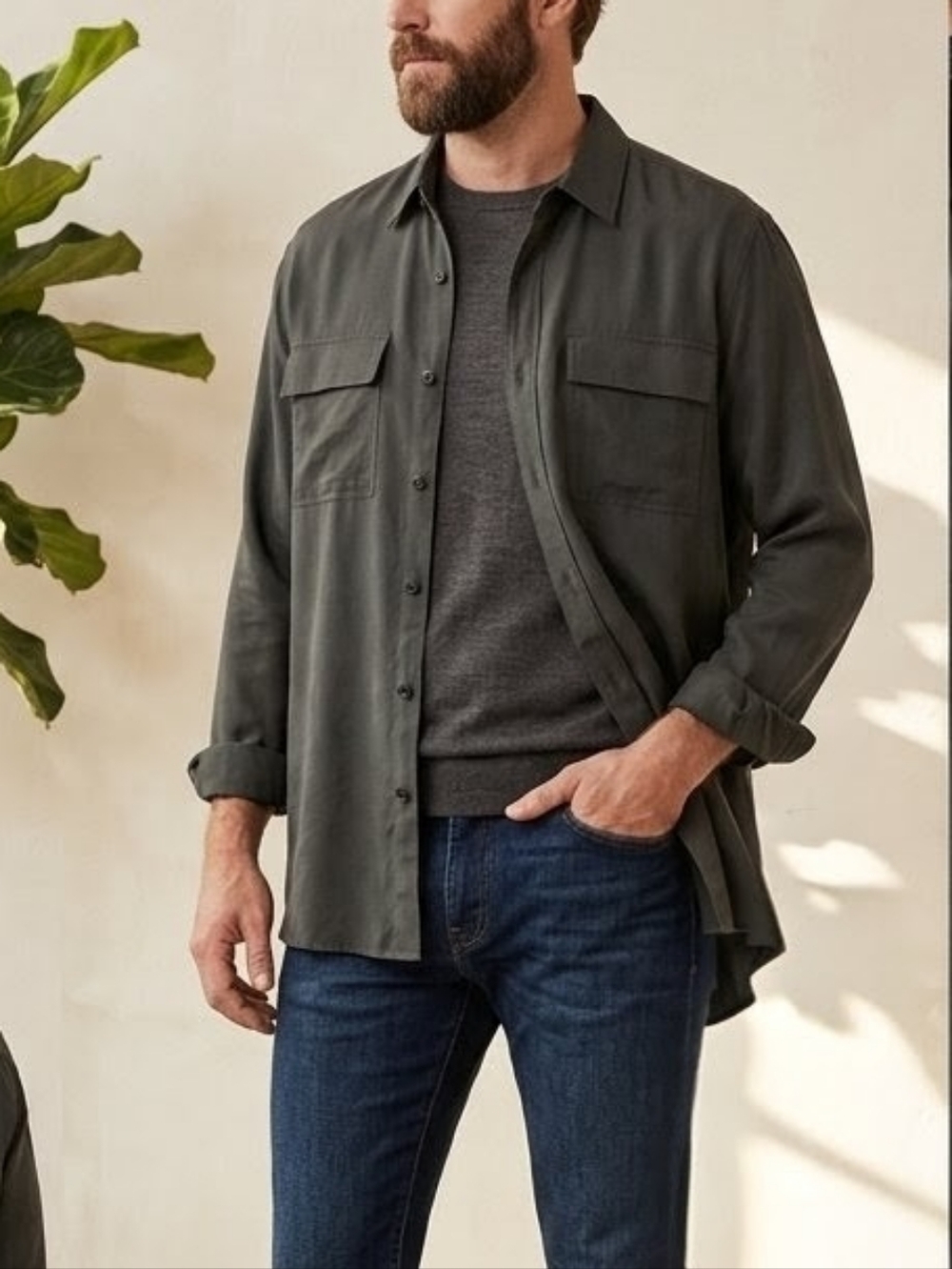 NWT Banana Republic Factory Men’s Relaxed Utility Shirt | Army Green | Size S